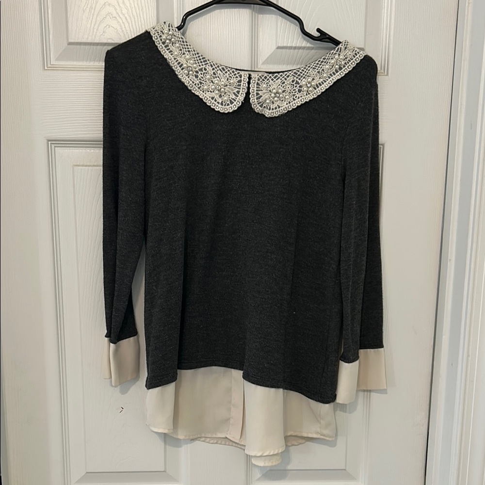 Le Lis Black and White Embellished Asymmetrical Blouse